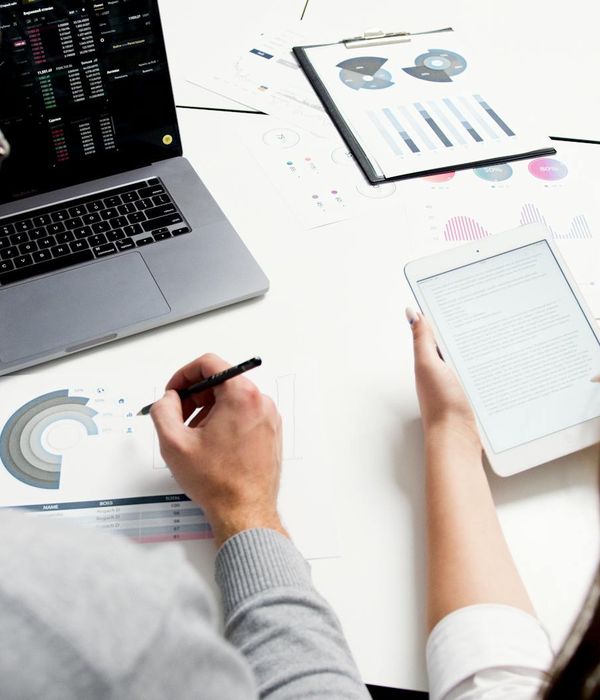 Young professional woman working with financial analytics software